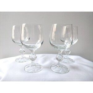 SeT OF 4  Bohemian Crystal Claudia Lead Crystal Wine Glasses 6" New
